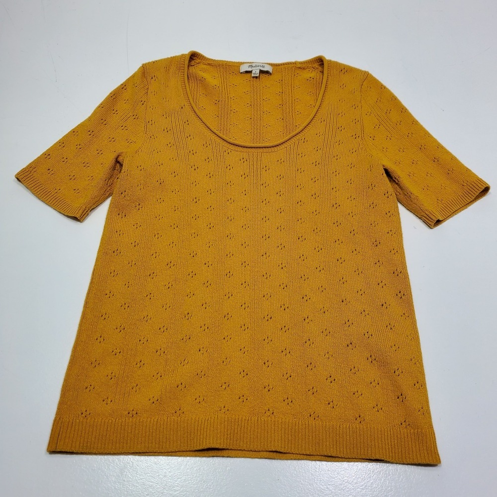 Madewell Women's Size S Knit Sweater Scoop Neck Mustard Yellow Short Sleeve‎